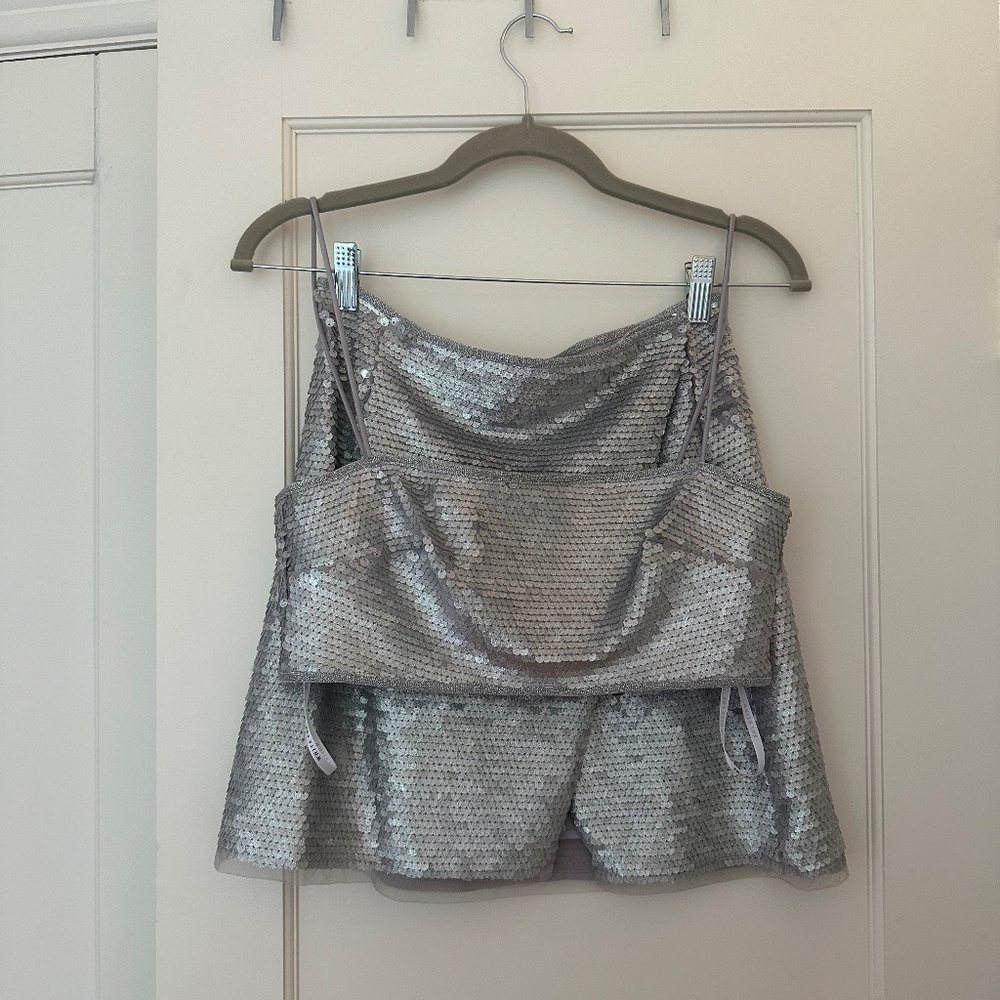 White Fox Sequin Wrap Skirt & Cropped Top Set